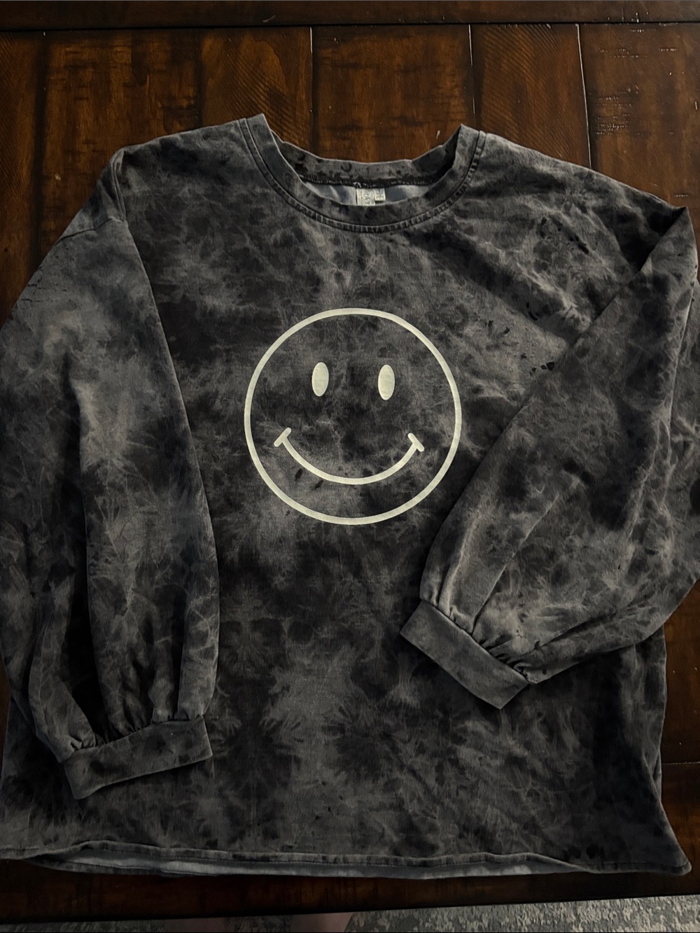 Hayden Black Gray Tie-Dye Smiley Face Sweatshirt